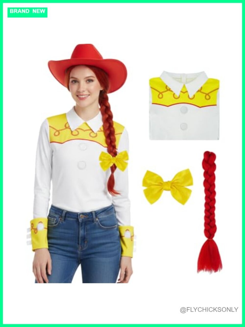 Women's Cowgirl Costume T-Shirt with Wig Braid & Bowknot Halloween Cosplay Set